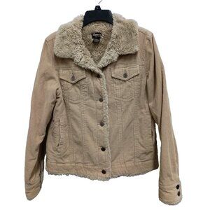 Guide Series Womens Corduroy Jacket Medium Beige Faux Fur Lined Outdoor